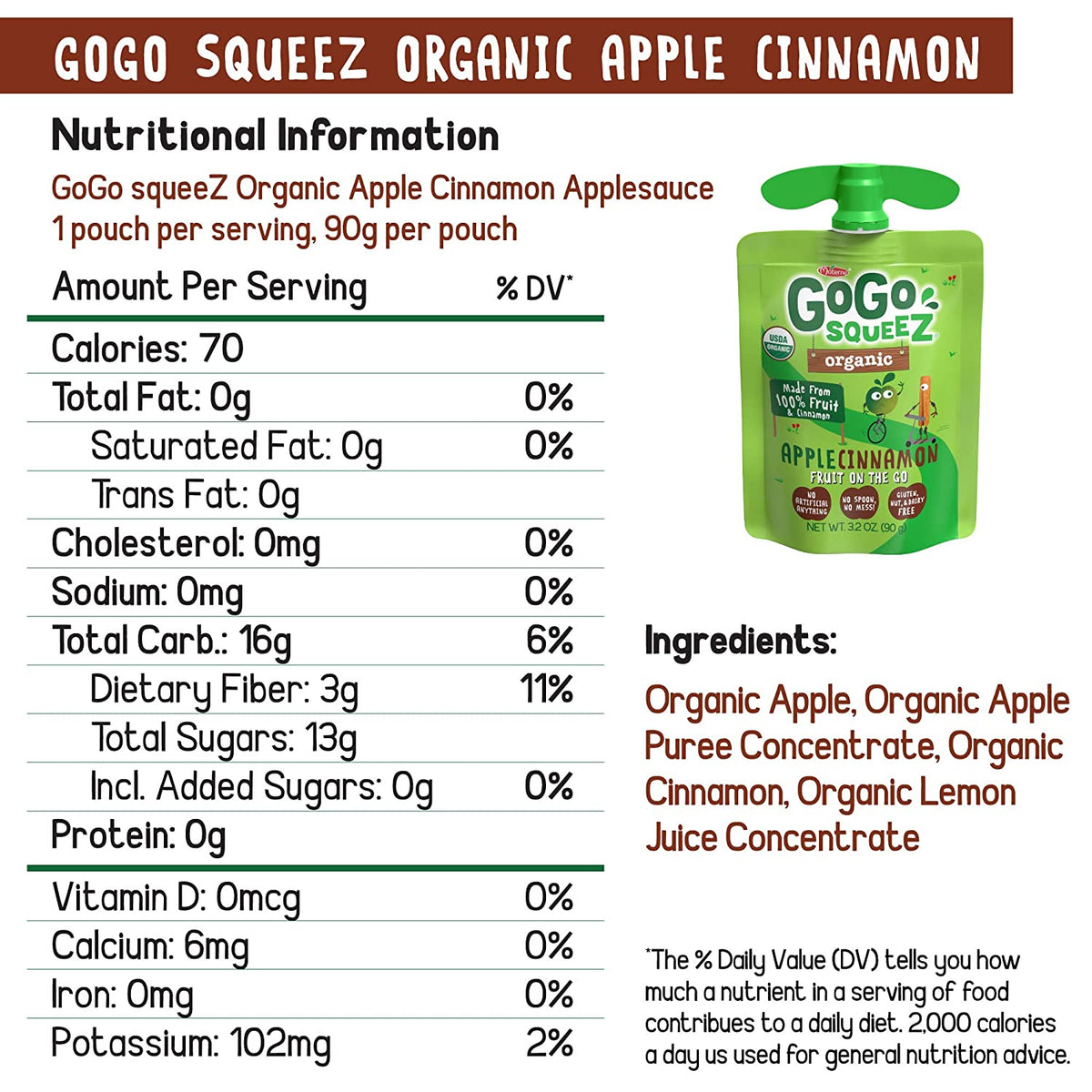 Materne GoGo Squeez Organic Apple Cinnamon Fruit on the Go