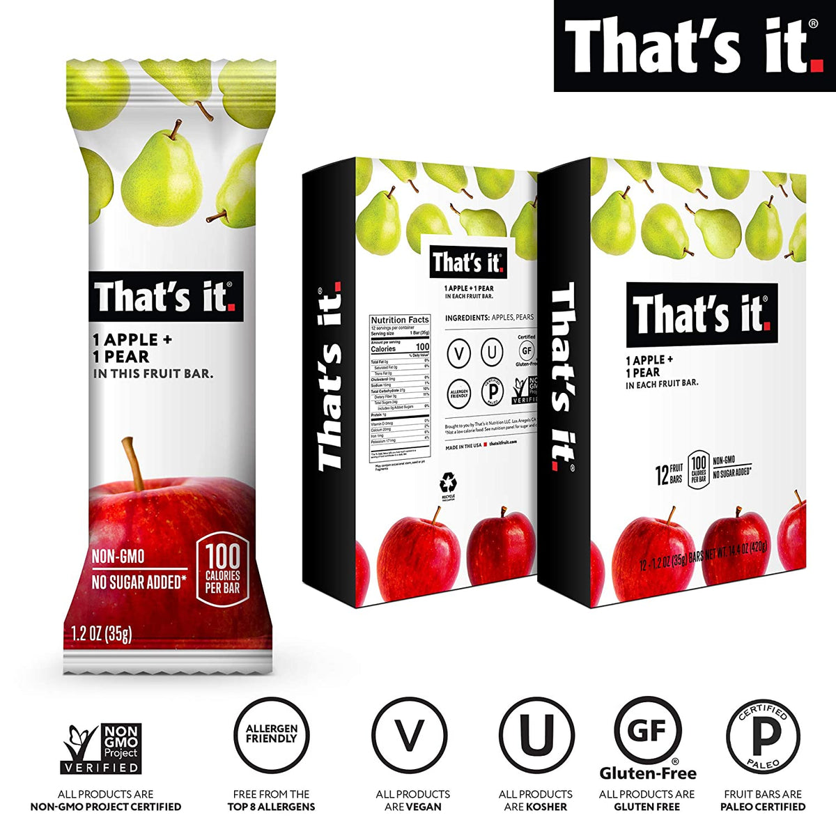 That's It Apple & Pear Fruit Bar, 1.2 oz, 12 ct – number1inservice