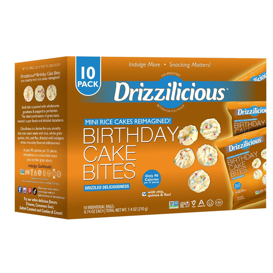 Drizzilicious Mini Birthday Cake Rice Cake Bites - 60 Count